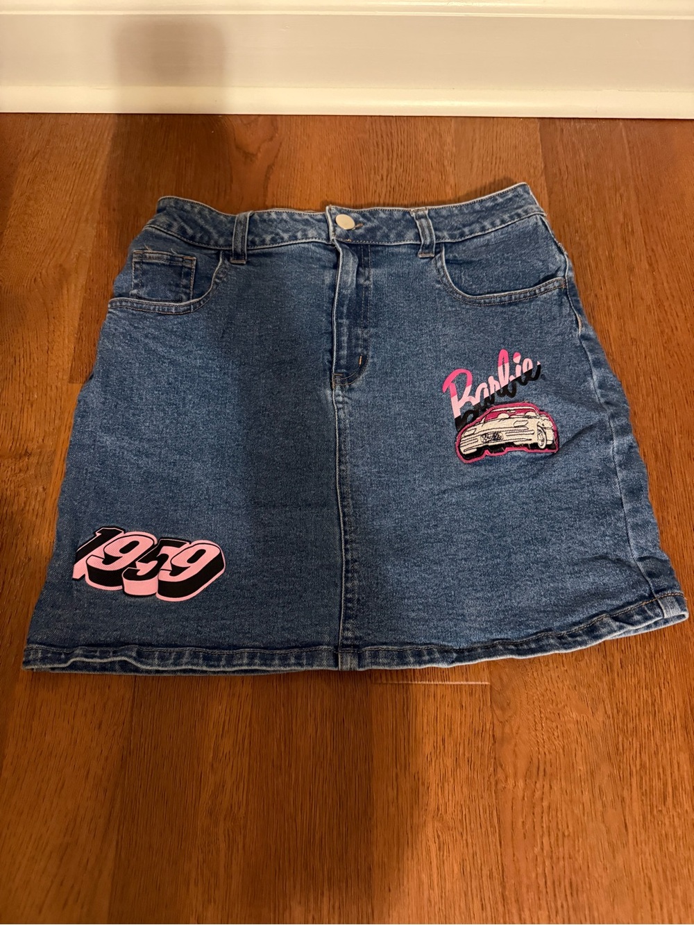 Barbie Mattel Girls Size 14 Denim Mini Skirt Pink Convertible 1959 Patch 2023